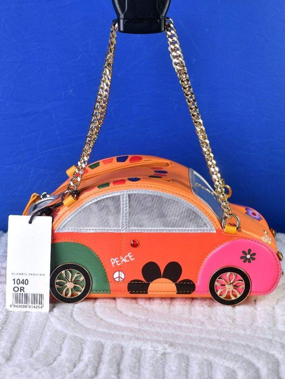 1040OR Handbag Vintage Car Flower Power Peace & Love - NWT
